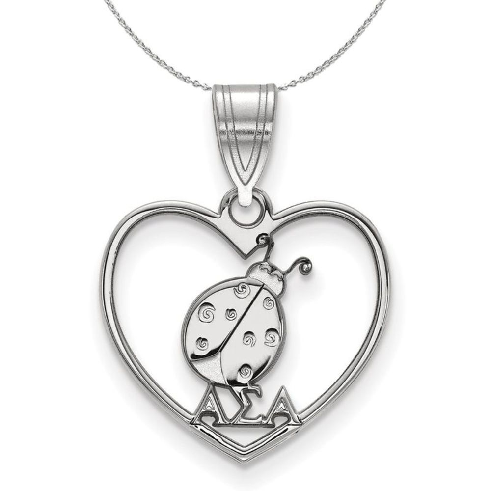Sterling Silver Alpha Sigma Alpha Heart Pendant Necklace - 20 Inch